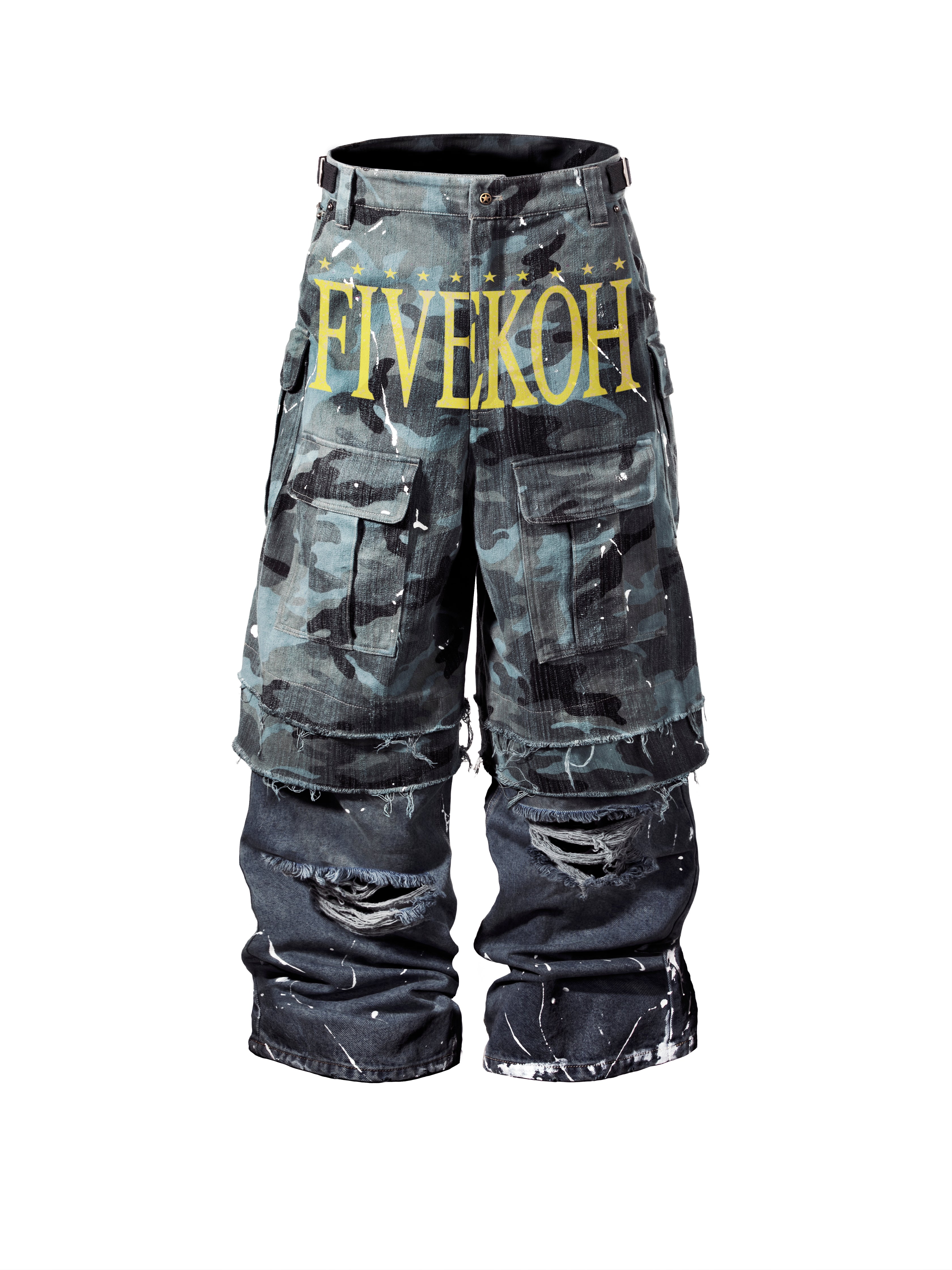 CAMO DENIM CARGO PANTS