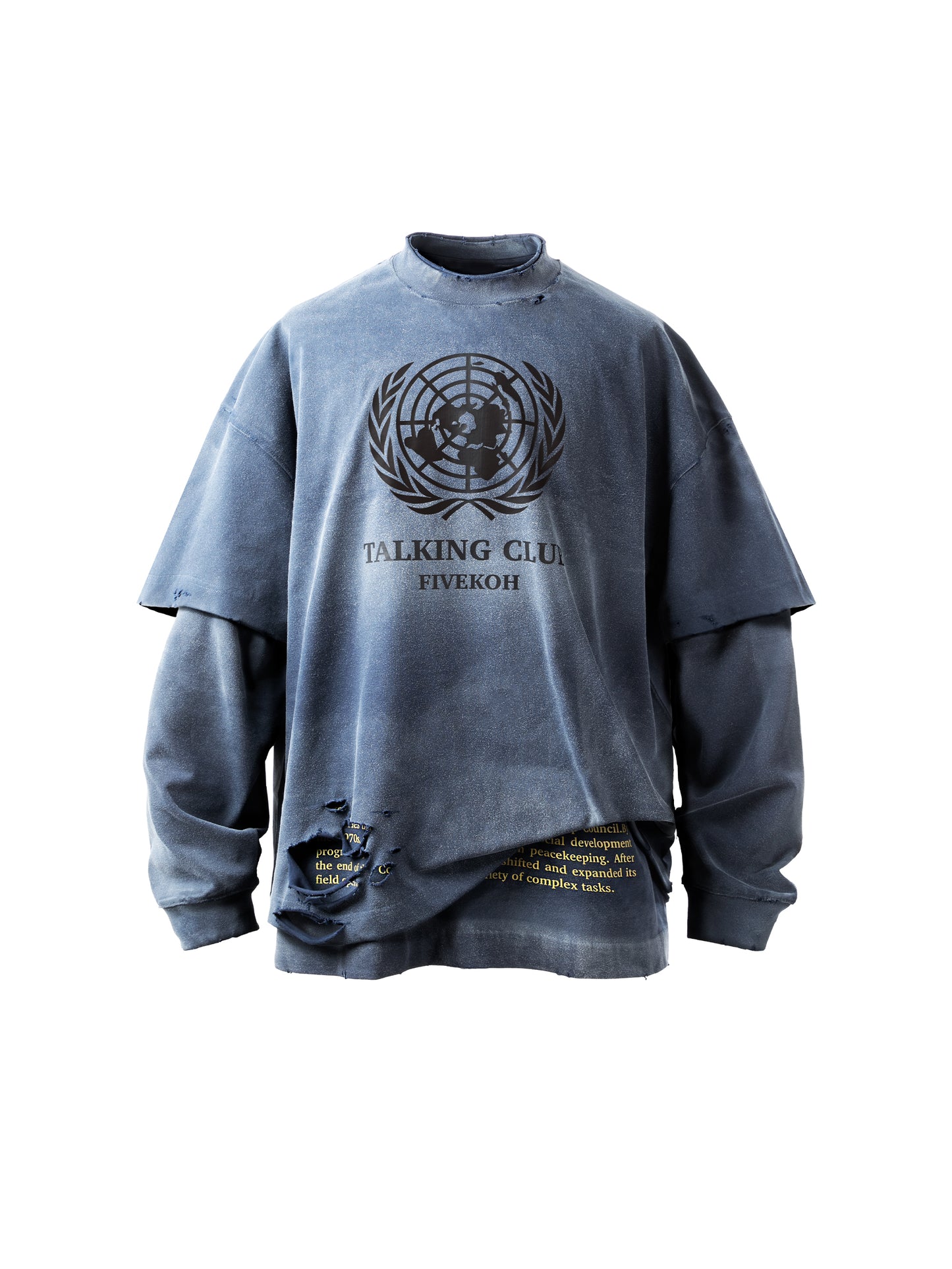 Heavyweight Double-Layered Hand-Dyed Distressed Long Sleeve T-Shirt