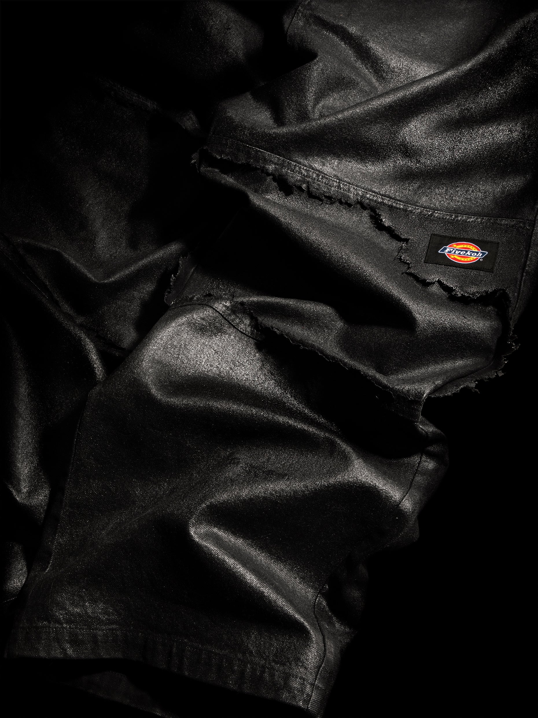 BLACK WAXED RAW DENIM JEANS