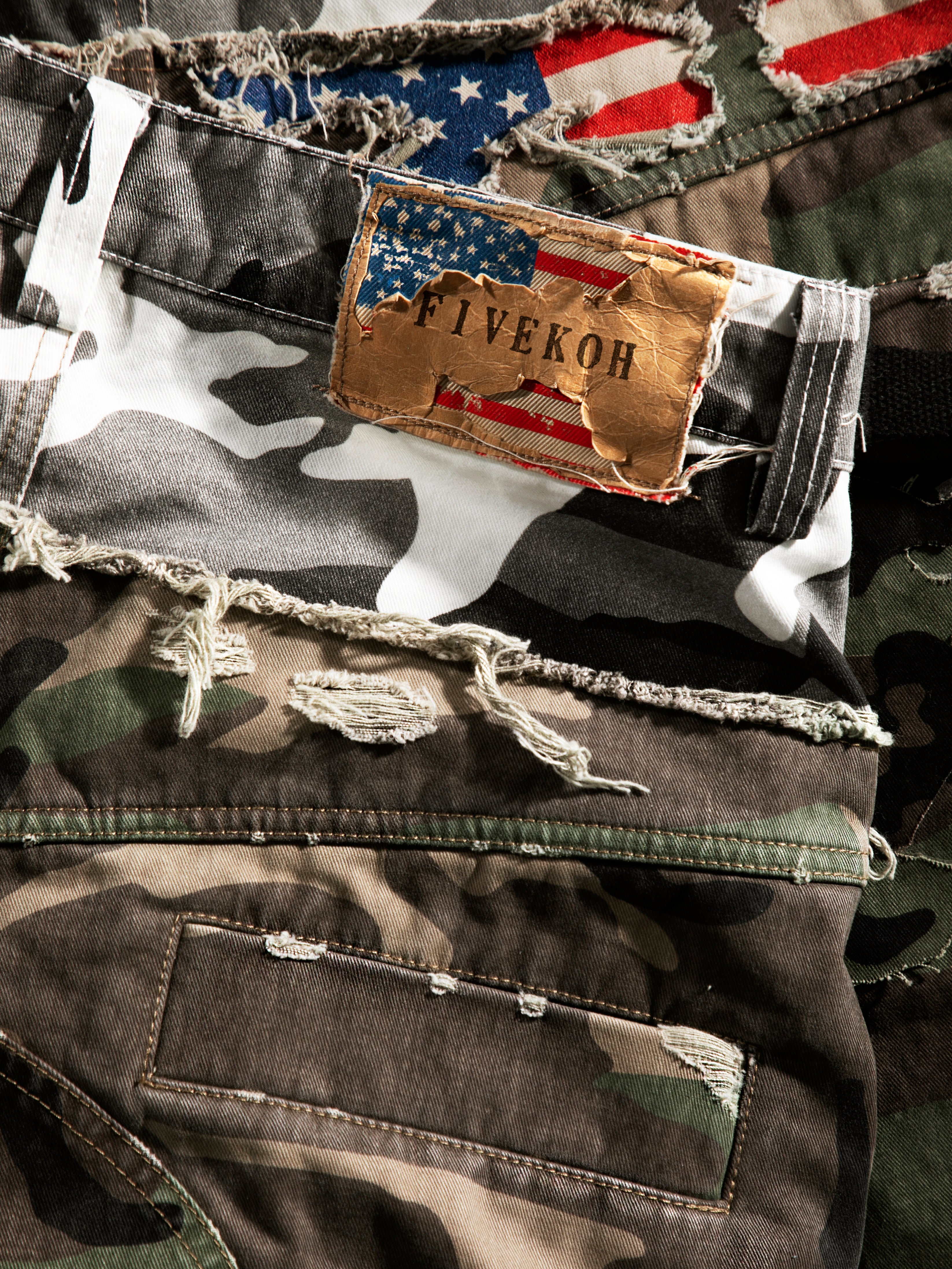 HAND DISTRESSED CAMO CARGO SHORTS