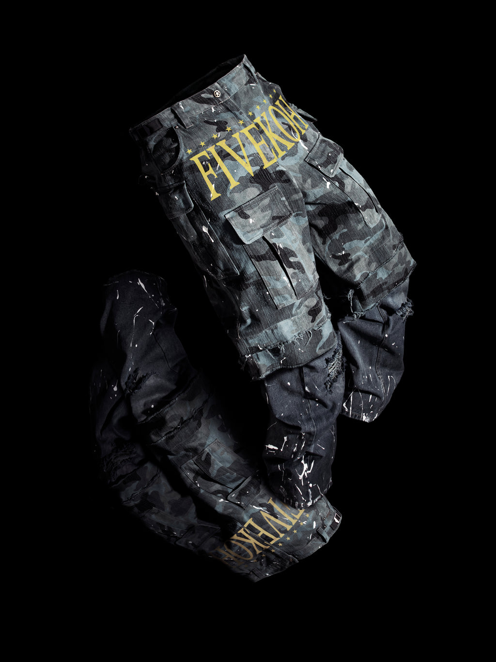 CAMO DENIM CARGO PANTS