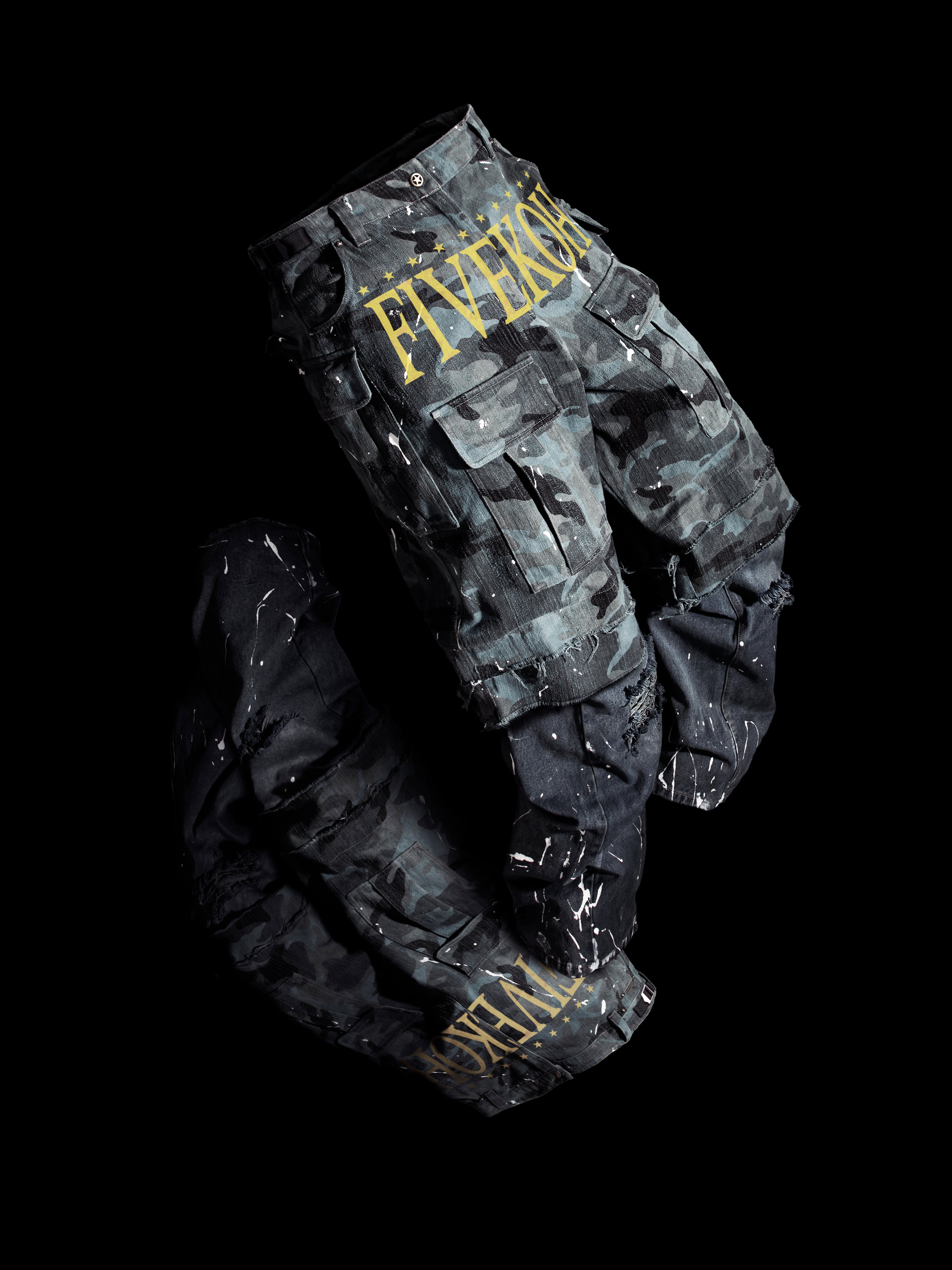CAMO DENIM CARGO PANTS