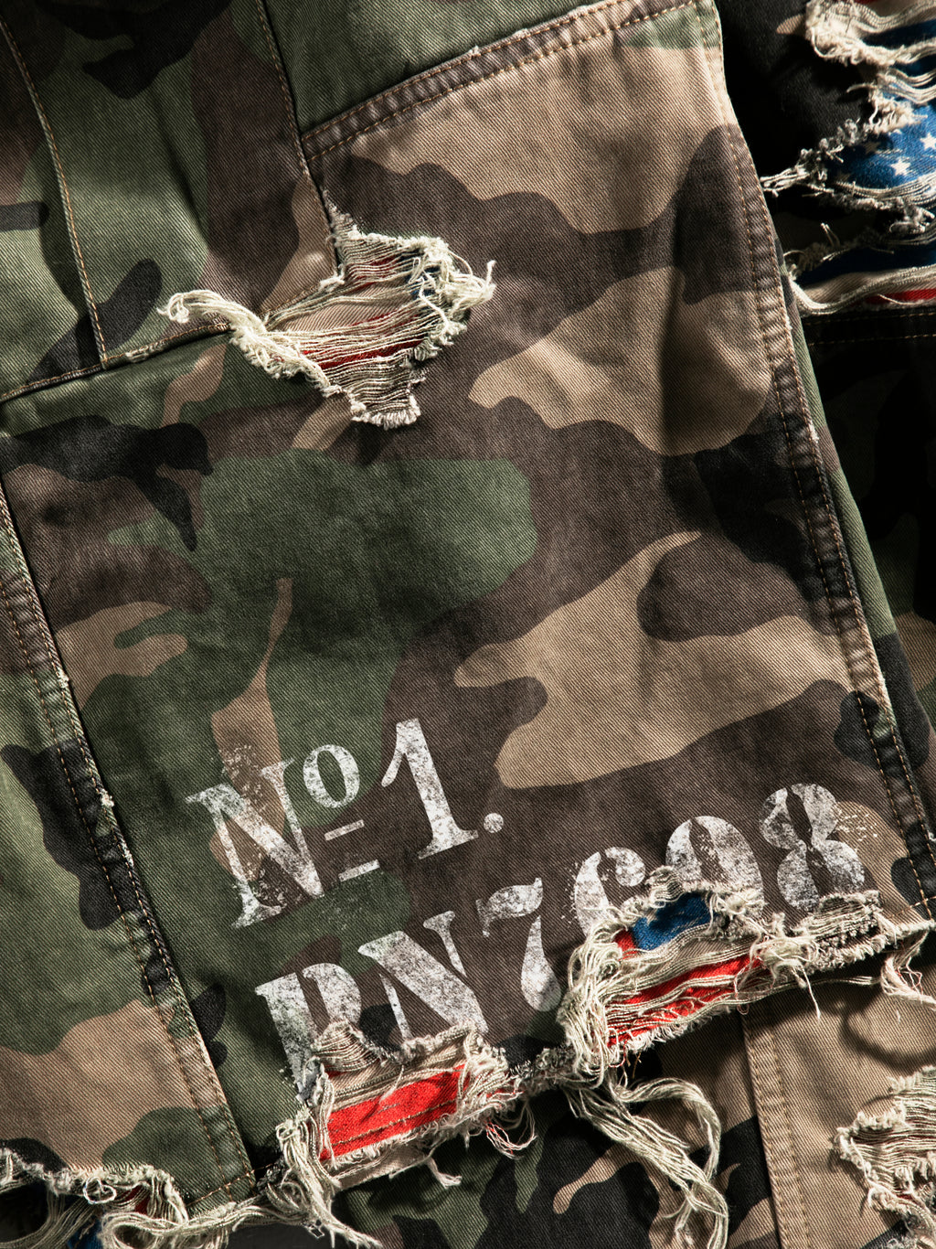 HAND DISTRESSED CAMO CARGO SHORTS